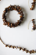 Tiger Eye Brown Puka Shell Necklace Bracelet & Earring Set