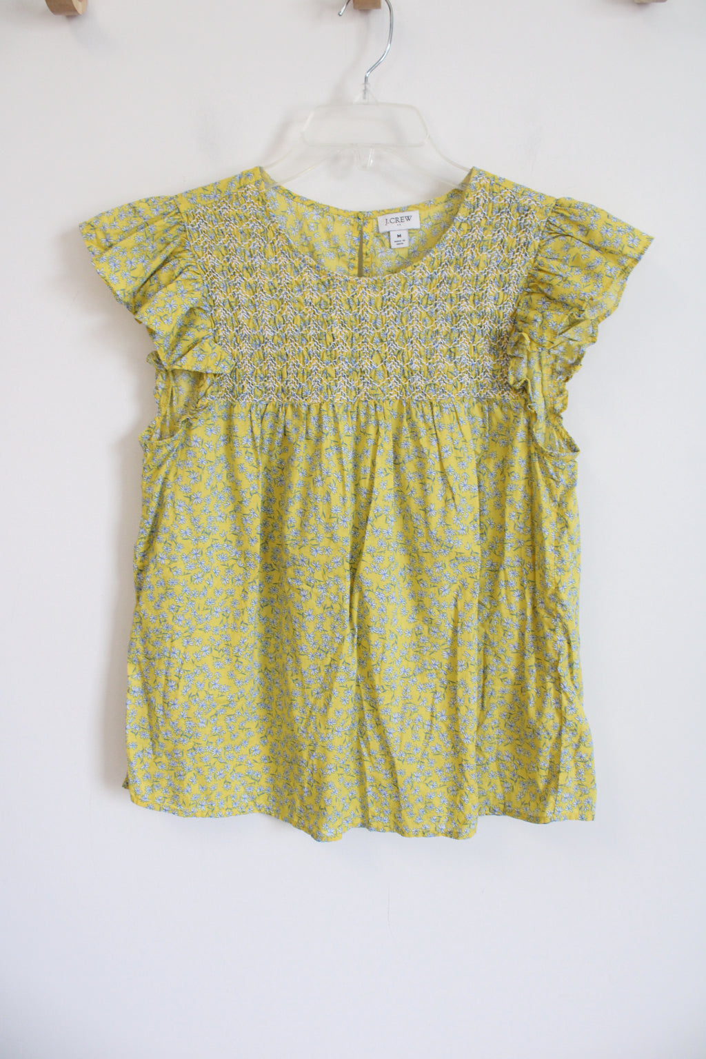 J.Crew Yellow Floral Cotton Smocked Top | M