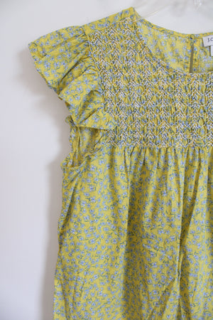 J.Crew Yellow Floral Cotton Smocked Top | M