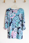 NEW Lilly Pulitzer UPF 50+ Blue Pink Patterned Ruffled Sleeved Sophie Dress | Youth XL (12/14)