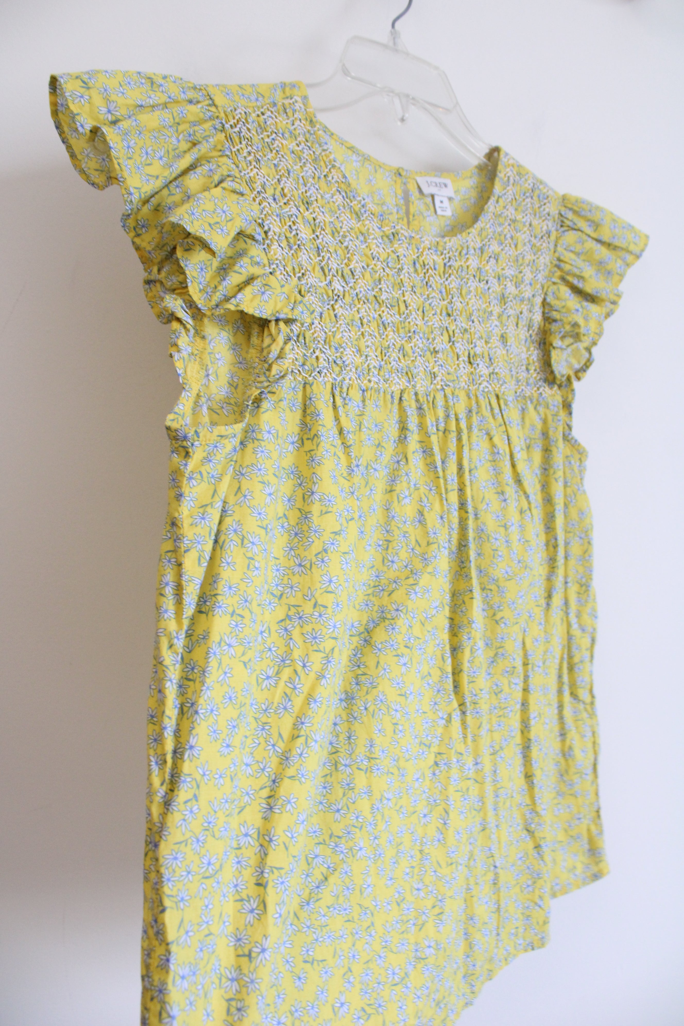 J.Crew Yellow Floral Cotton Smocked Top | M