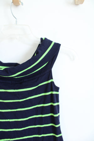 Ralph Lauren Navy & Lime Green Striped Wide Neck Cotton Dress | M