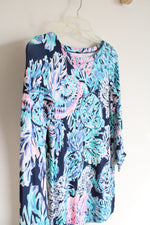 NEW Lilly Pulitzer UPF 50+ Blue Pink Patterned Ruffled Sleeved Sophie Dress | Youth XL (12/14)