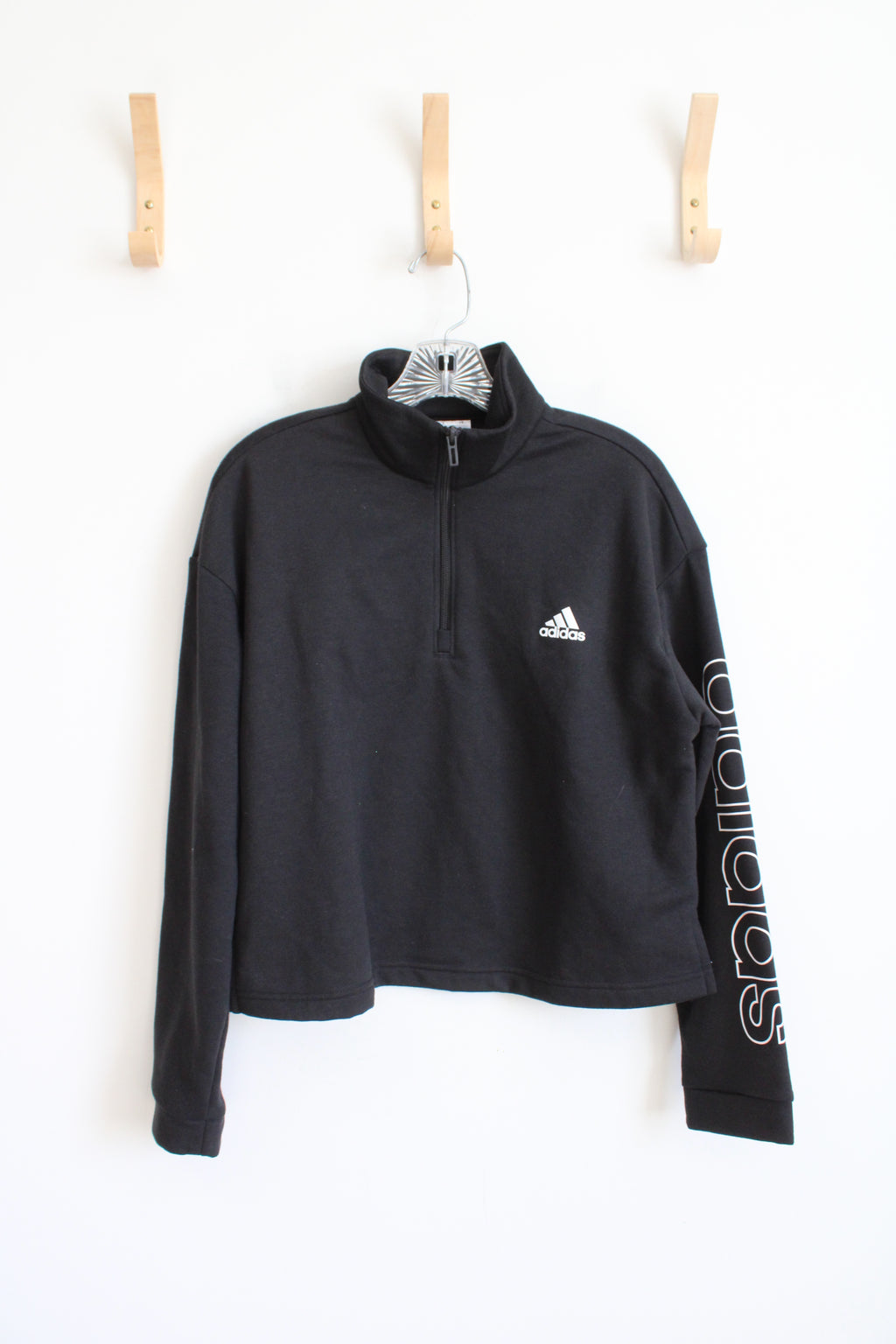 Adidas Black Quarter Zip Cropped Jacket | L