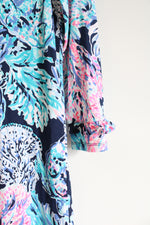 NEW Lilly Pulitzer UPF 50+ Blue Pink Patterned Ruffled Sleeved Sophie Dress | Youth XL (12/14)