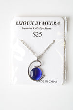 NEW Bijoux By Meera Genuine Cat's Eye Blue Stone Necklace