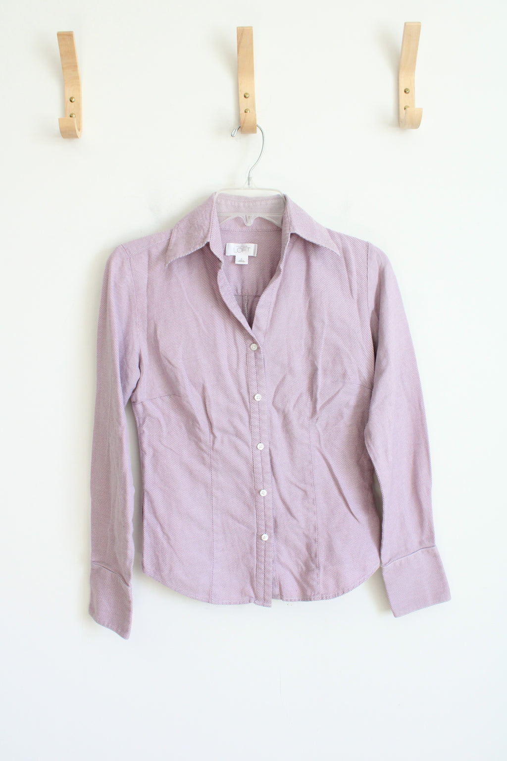 LOFT Pink & White Striped Button Down Top | 2