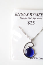 NEW Bijoux By Meera Genuine Cat's Eye Blue Stone Necklace