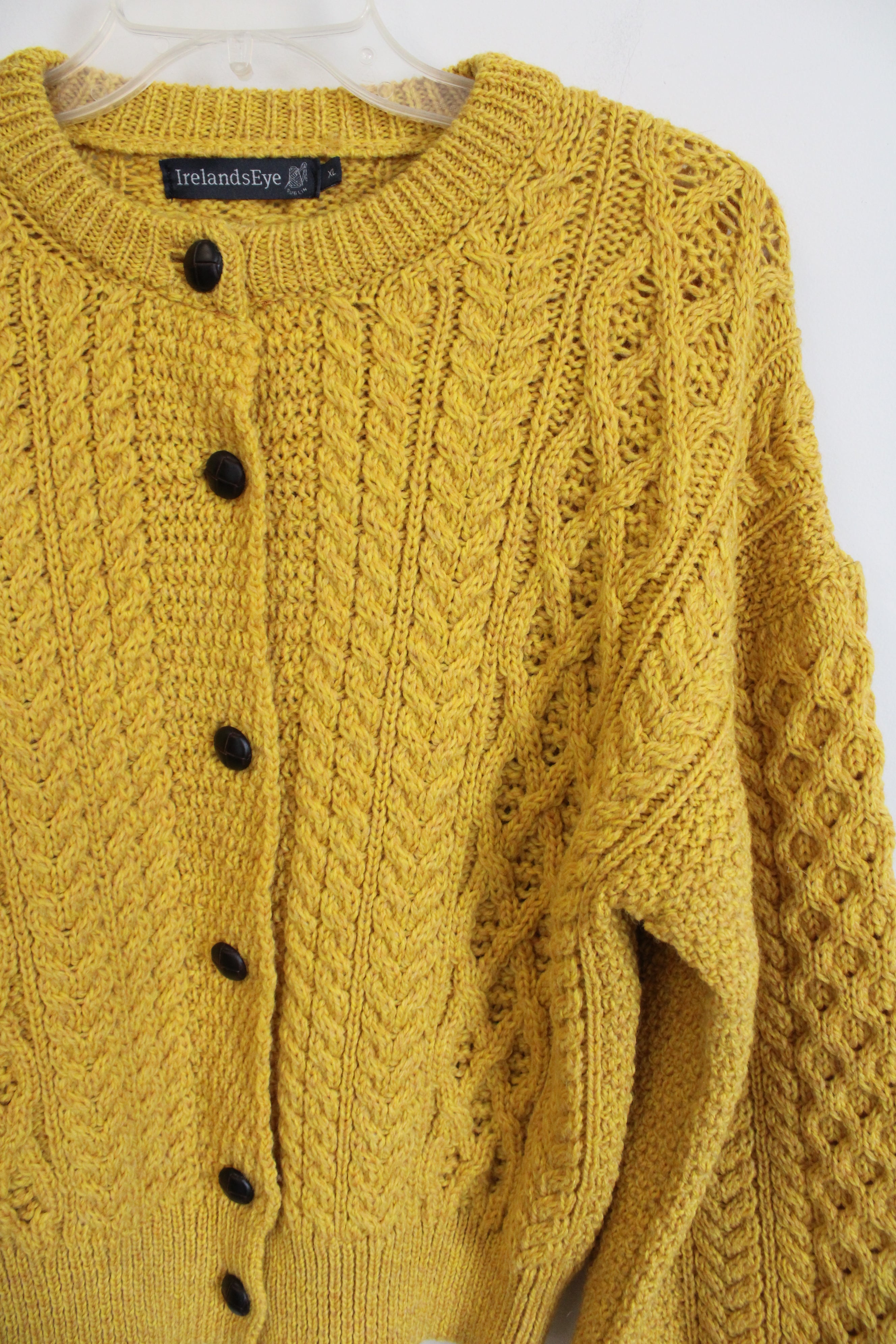 Irelands Eye Dublin Yellow Wool Knit Cardigan | XL