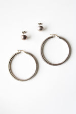 Sterling Silver Hammered Metal Hoops & Etched Silver Stud Earring Set