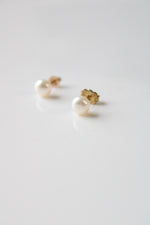 Genuine Ivory Pearl 10K Yellow Gold Stud Earrings