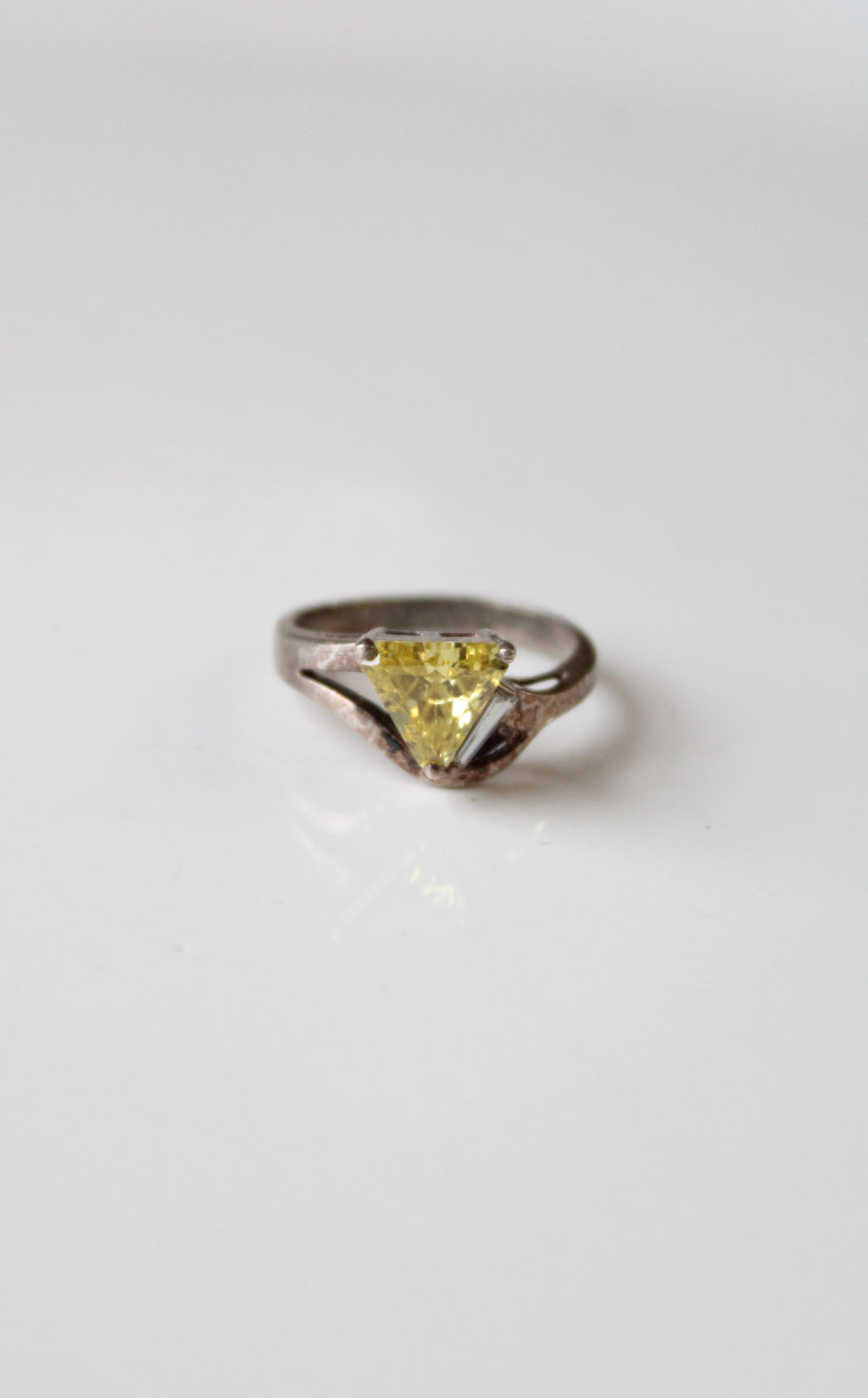 Trillion Cut Canary Yellow Stone Sterling Silver Vintage Ring | Size 8.5