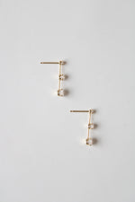 3 Round Clear Stone Drop 14KT Gold Stud Earrings