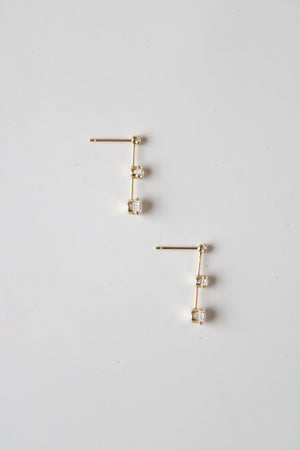 3 Round Clear Stone Drop 14KT Gold Stud Earrings