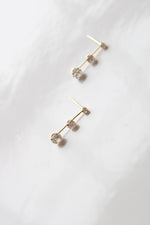 3 Round Clear Stone Drop 14KT Gold Stud Earrings