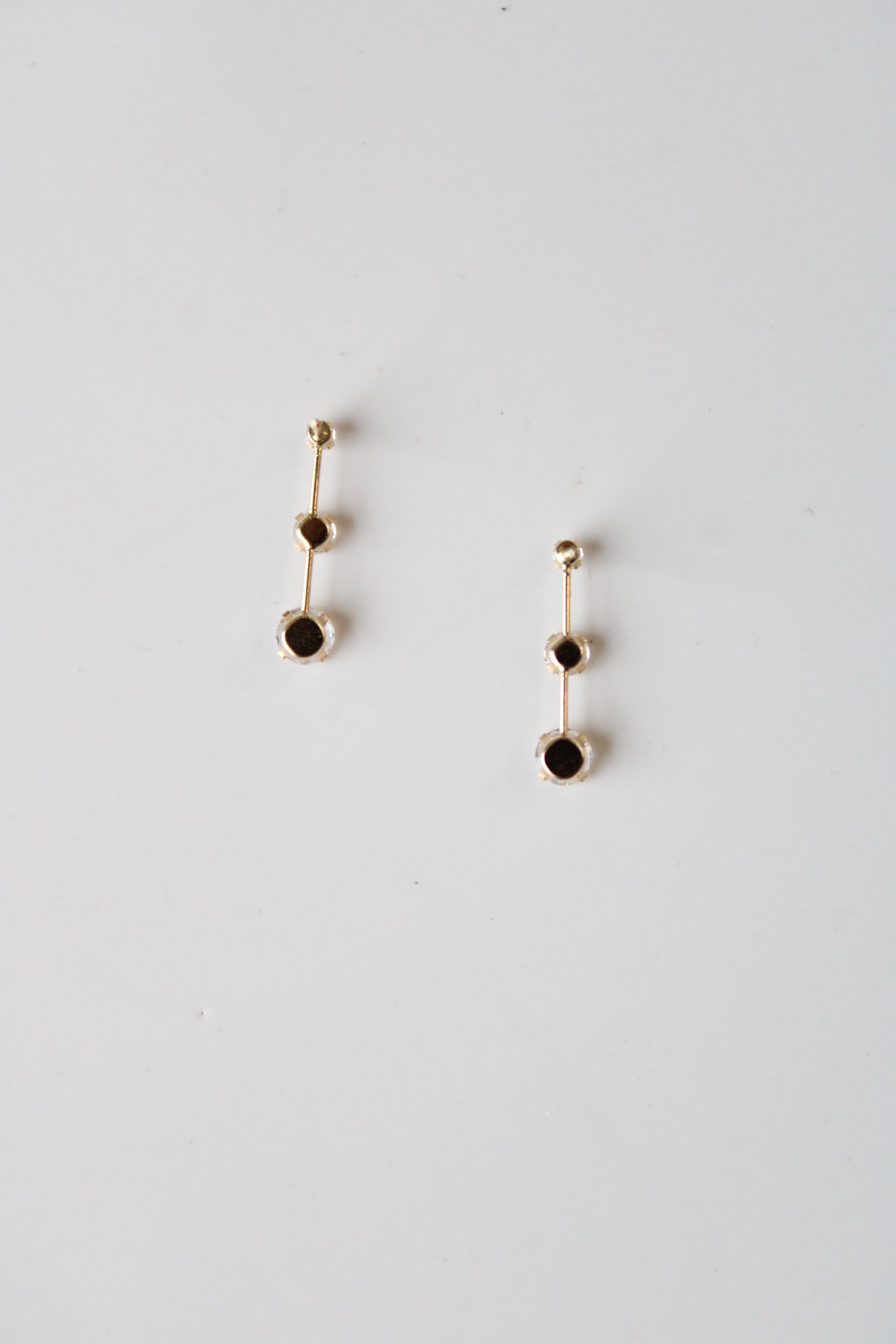 3 Round Clear Stone Drop 14KT Gold Stud Earrings