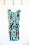 International Concepts Blue & Brown Patterned Embellished Ruched Dress | M