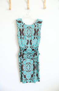 International Concepts Blue & Brown Patterned Embellished Ruched Dress | M