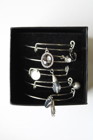 NEW Silver Charm Bangle Bracelets | Set Of 5