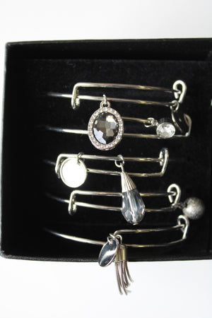 NEW Silver Charm Bangle Bracelets | Set Of 5