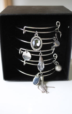 NEW Silver Charm Bangle Bracelets | Set Of 5