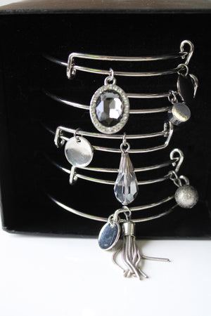 NEW Silver Charm Bangle Bracelets | Set Of 5