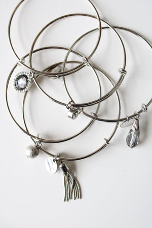 NEW Silver Charm Bangle Bracelets | Set Of 5