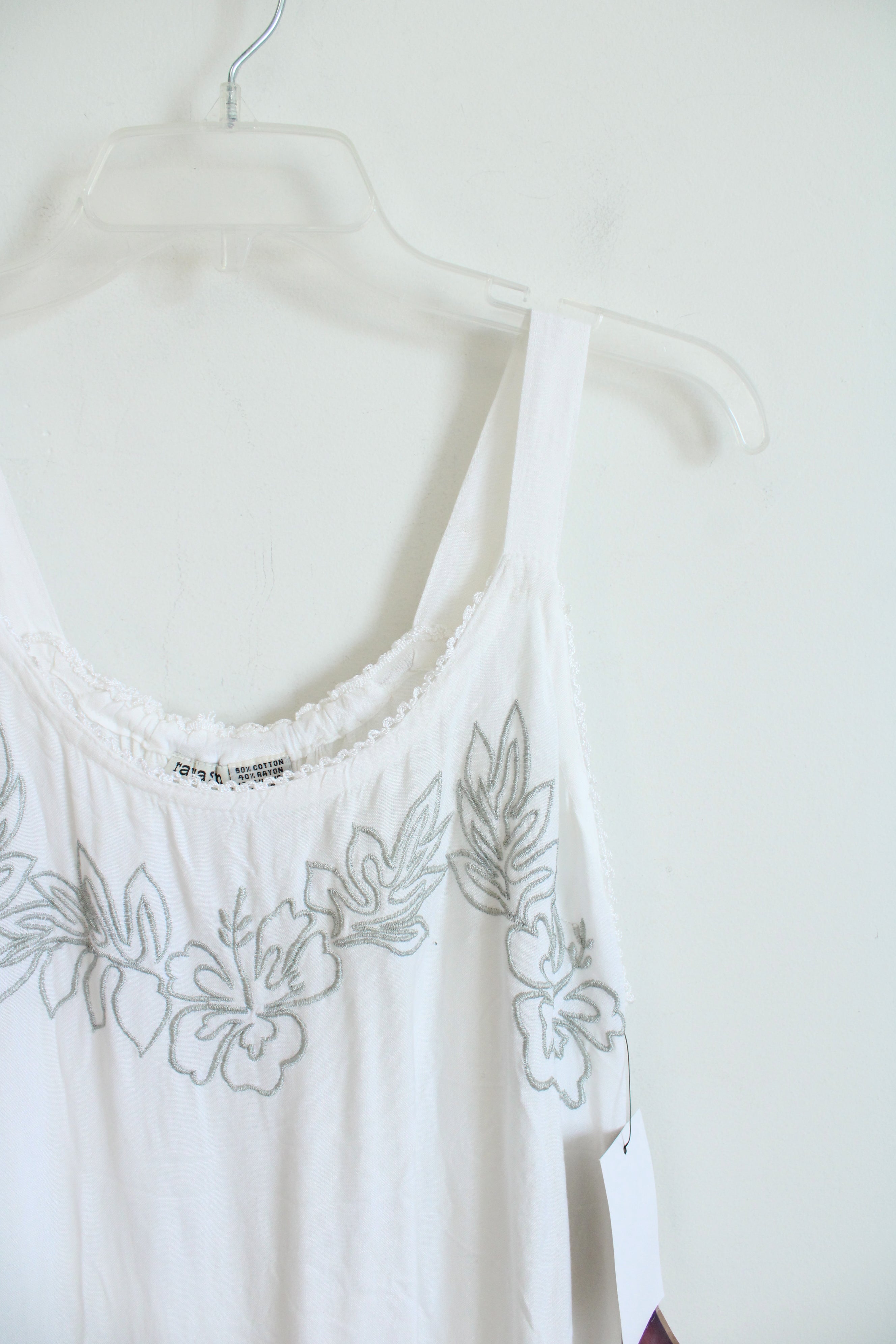 NEW Raya Sun Green Embroidered White Flowy Dress | M