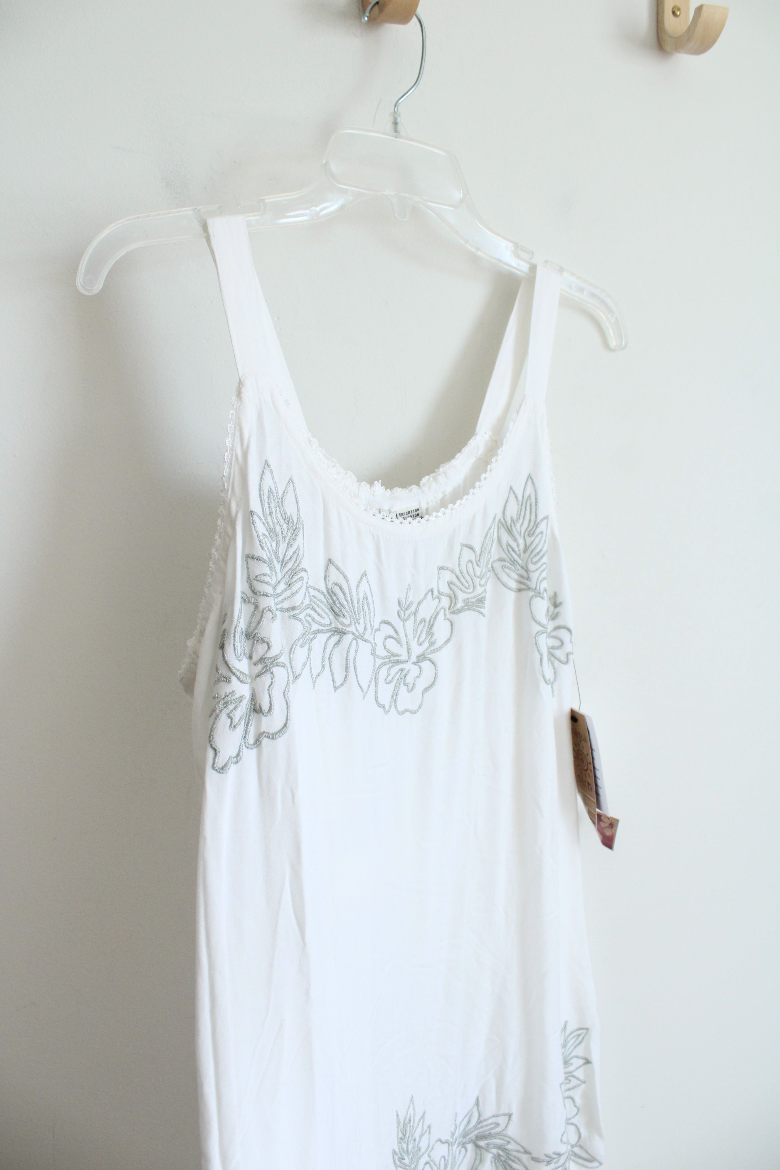 NEW Raya Sun Green Embroidered White Flowy Dress | M