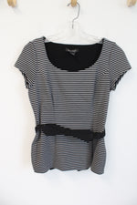 White House Black Market Black & White Striped Belted Top | 4