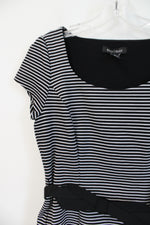 White House Black Market Black & White Striped Belted Top | 4