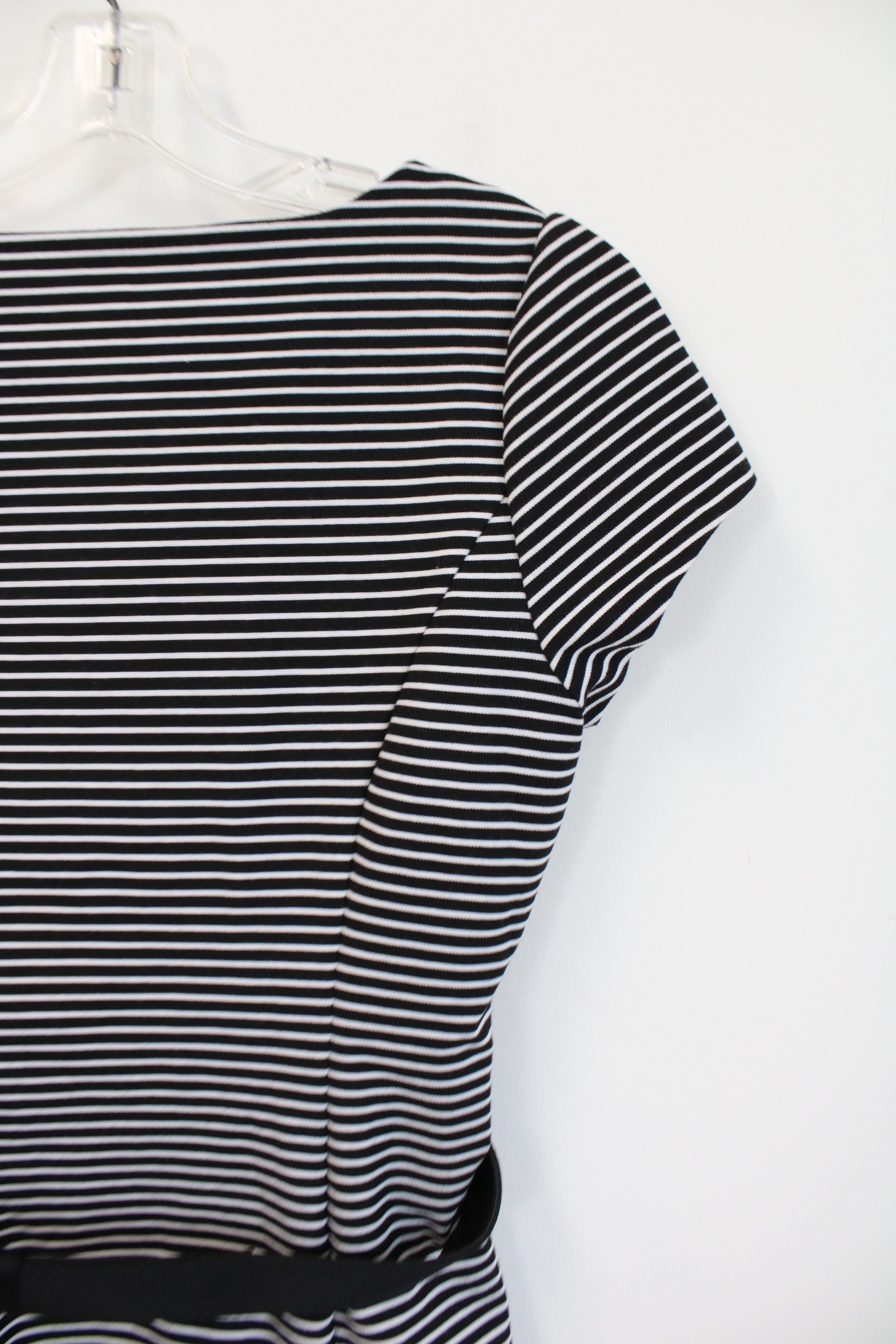 White House Black Market Black & White Striped Belted Top | 4