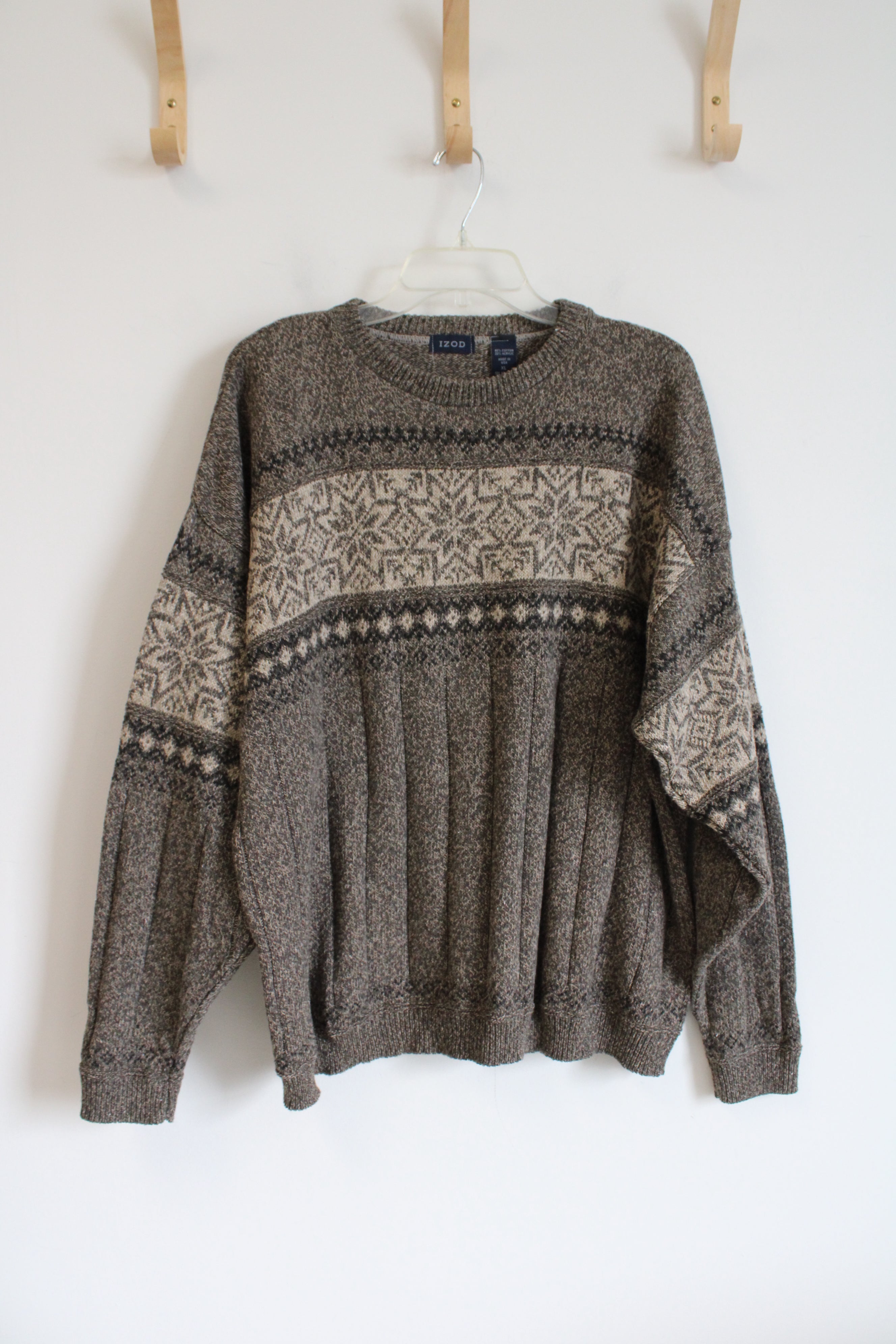 Izod Vintage Brown Snowflake Knit Sweater | XL