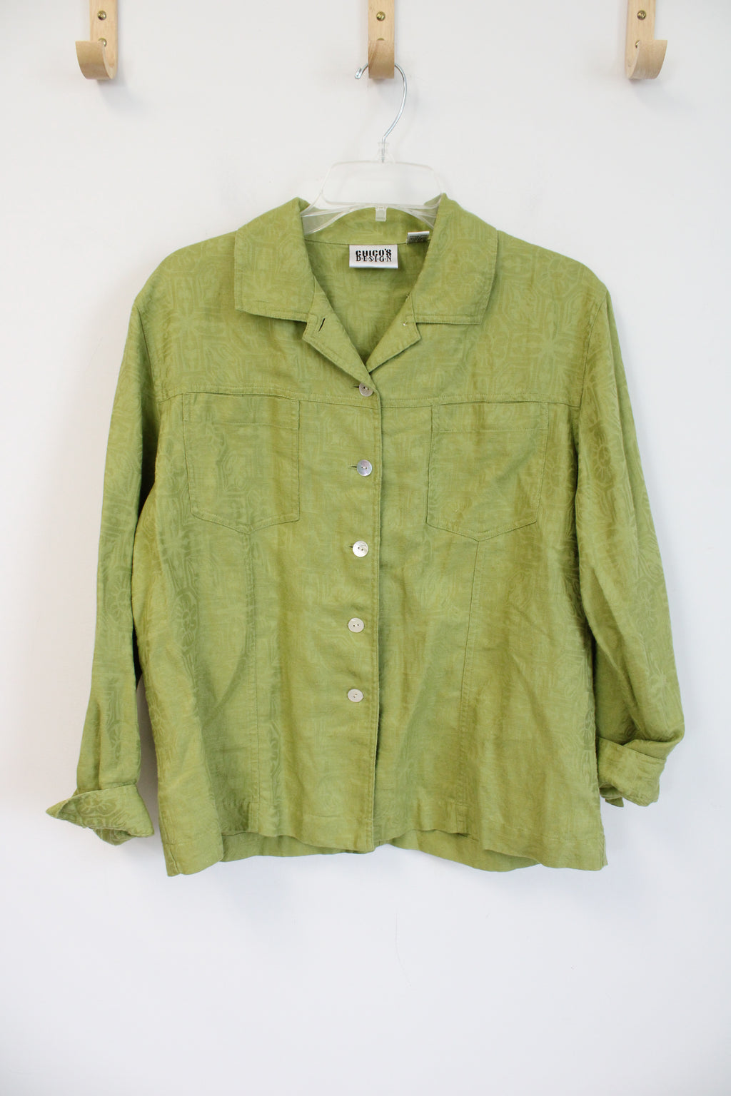 Chico's Design Vintage Linen Blend Green Light Jacket | 2 (L/12)