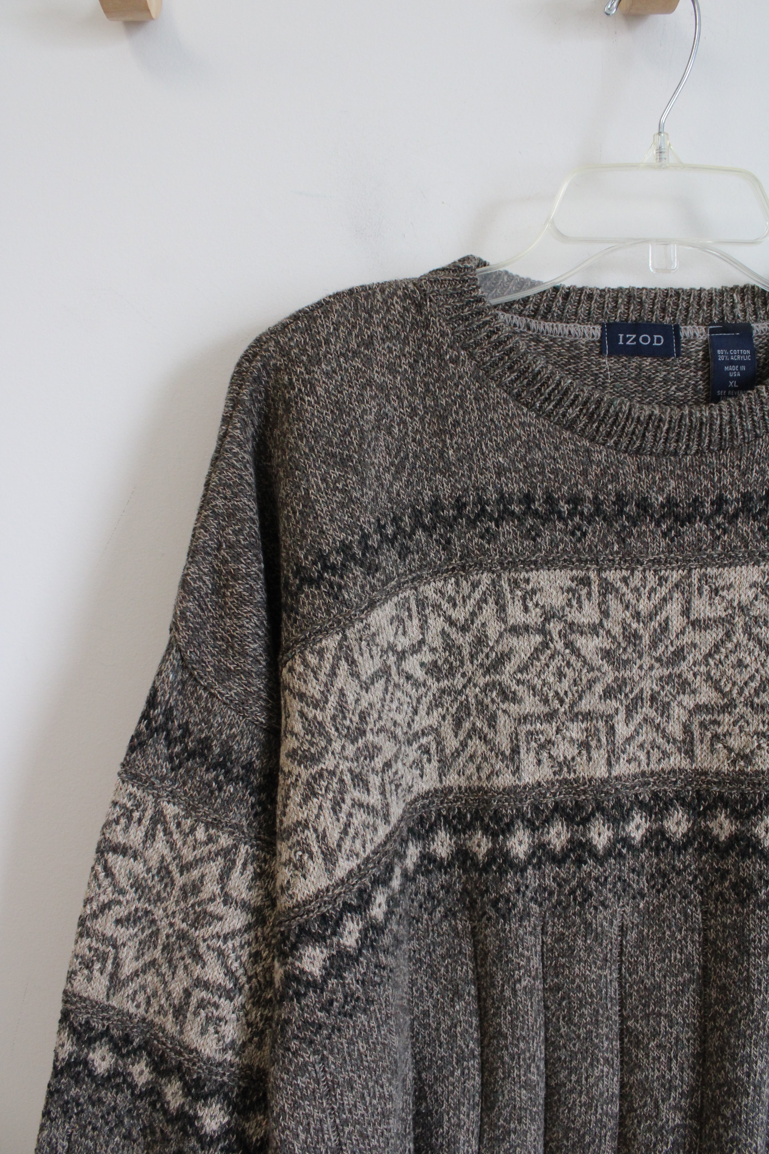 Izod Vintage Brown Snowflake Knit Sweater | XL