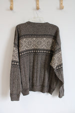 Izod Vintage Brown Snowflake Knit Sweater | XL