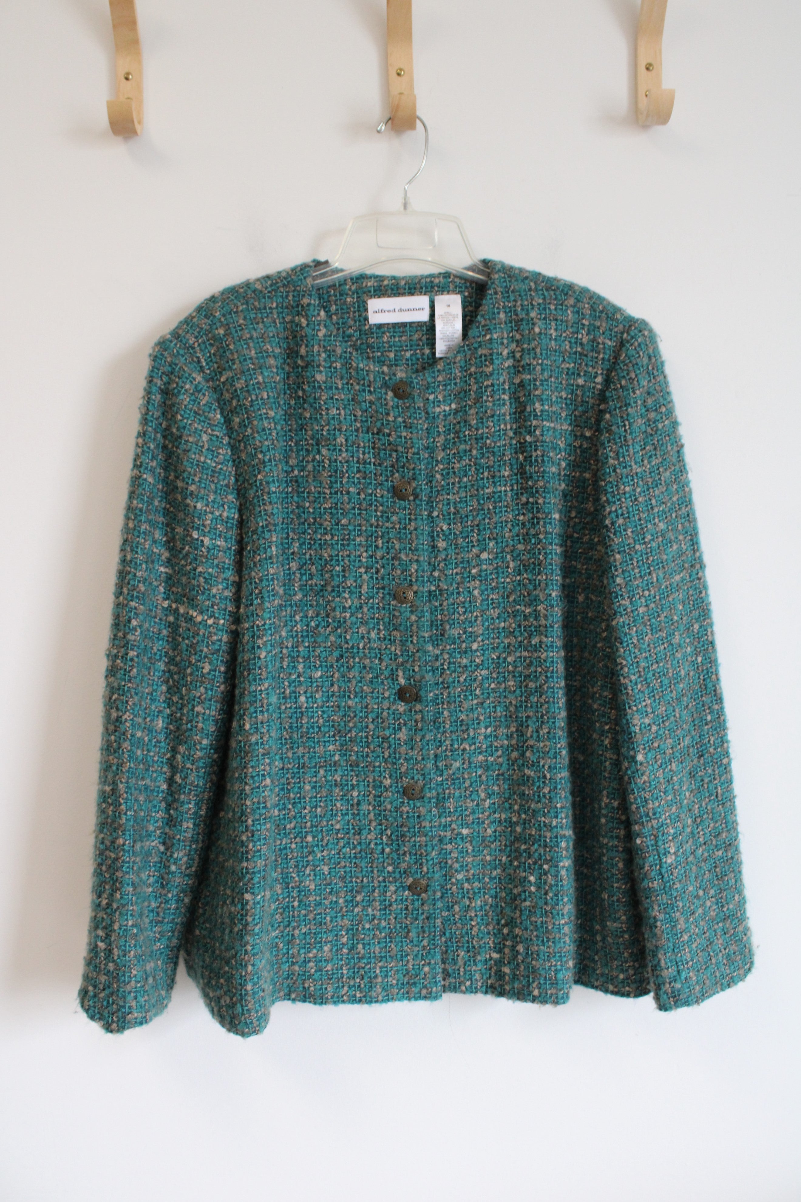 Alfred Dunner Vintage Teal & Tan Woven Jacket | 18