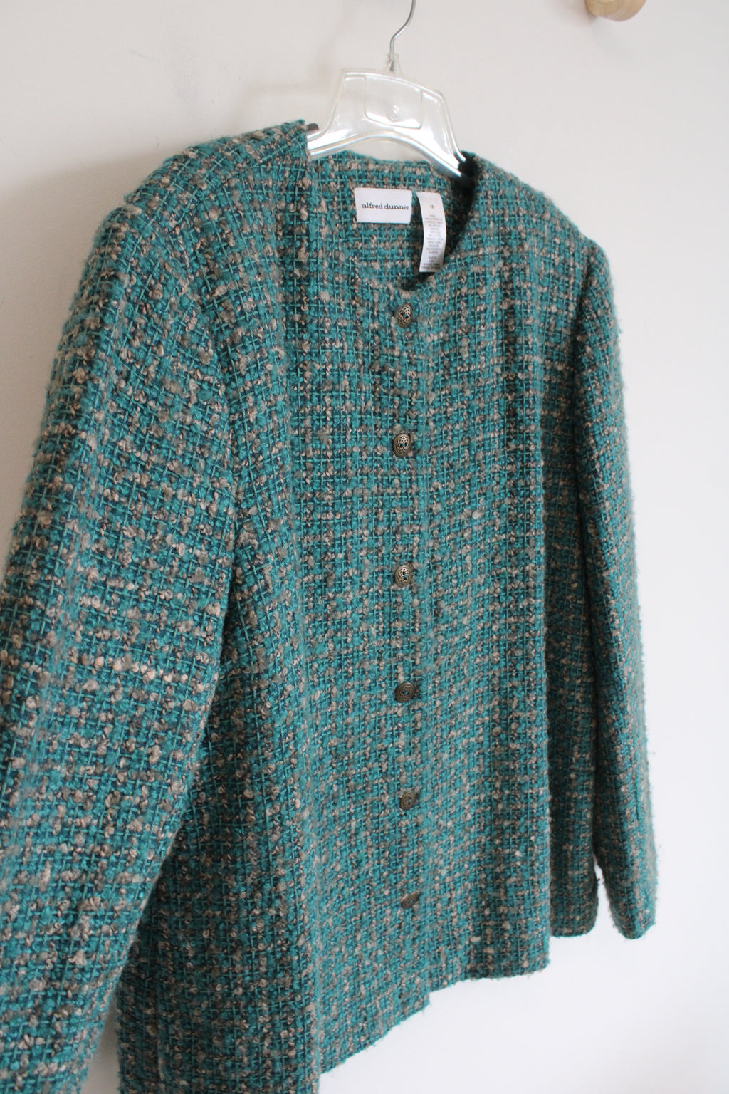 Alfred Dunner Vintage Teal & Tan Woven Jacket | 18