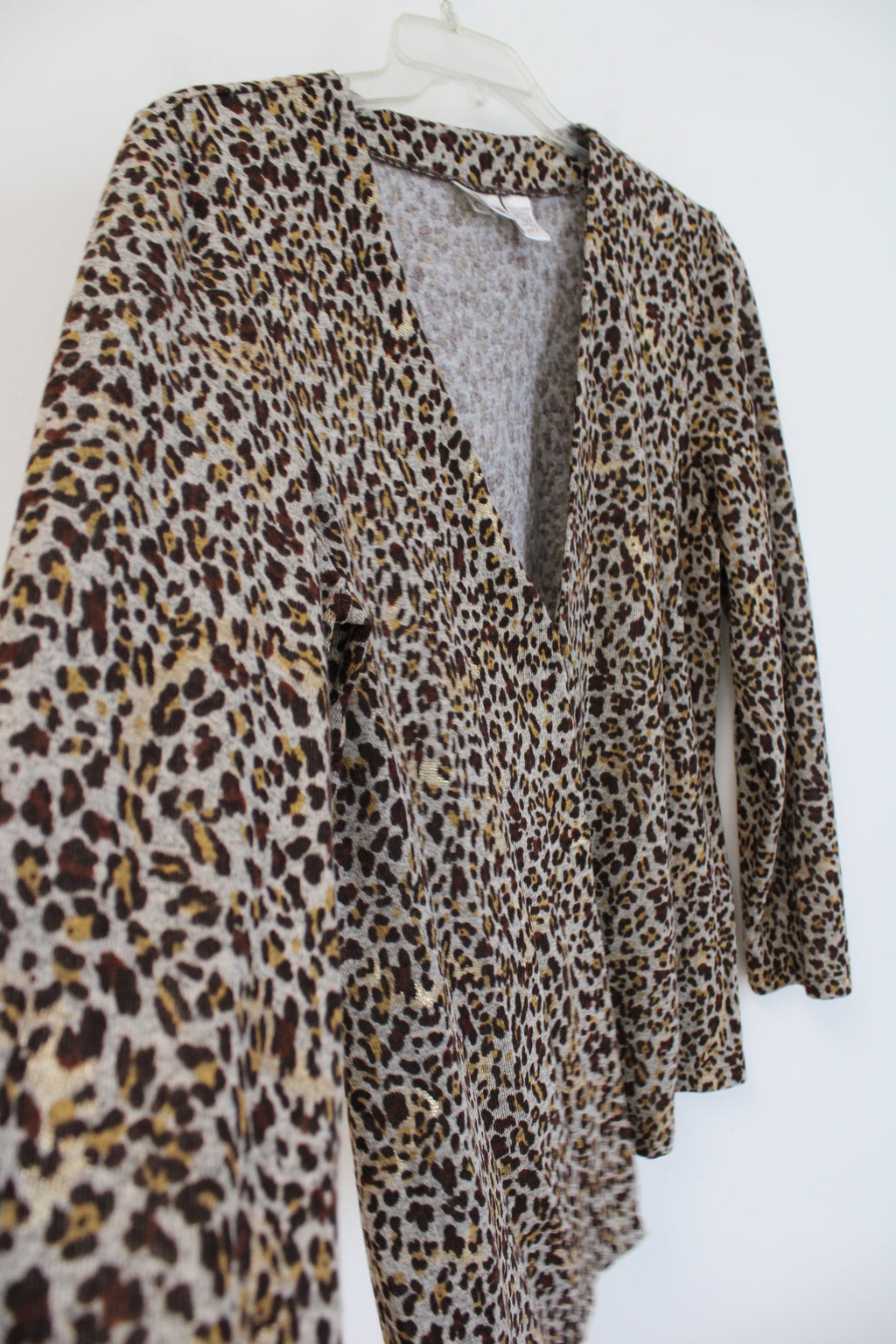 Chico's Brown Shimmer Knit Leopard Print Cardigan | 3 (XL/16)