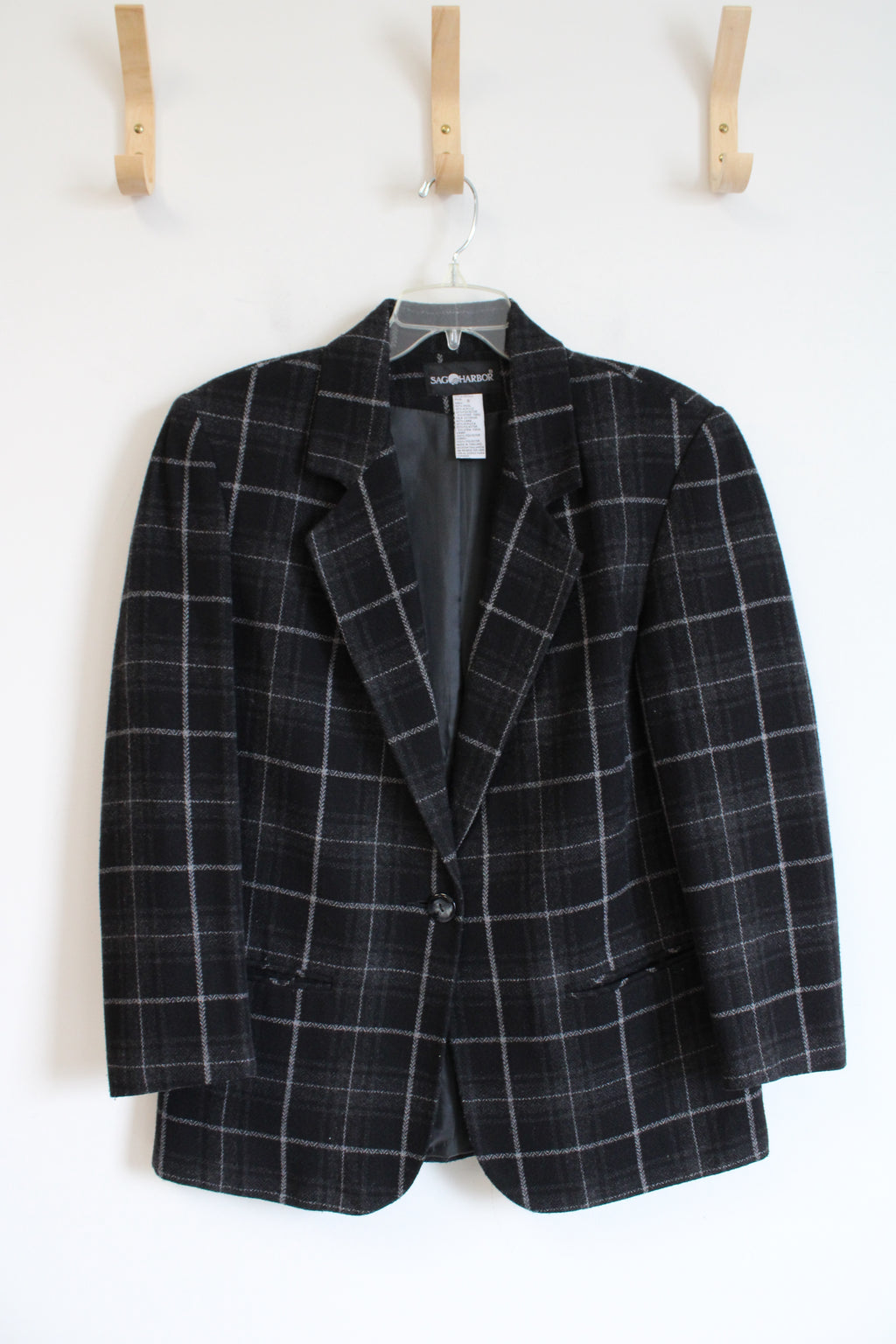 Sag Harbor Vintage Wool Blend Black & Gray Plaid Blazer | 8