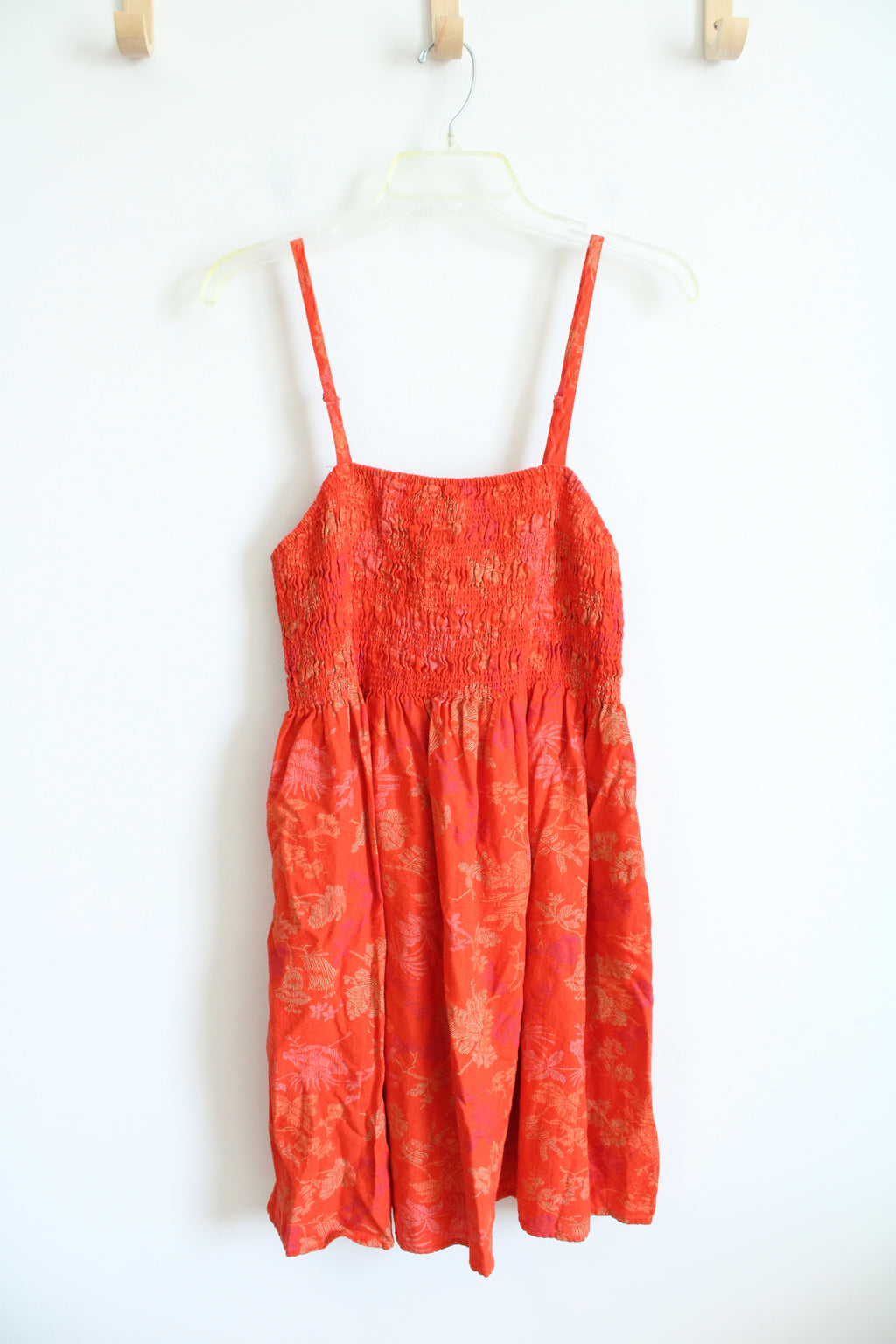 Universal Thread Orange Floral Smocked Linen Blend Dress | M