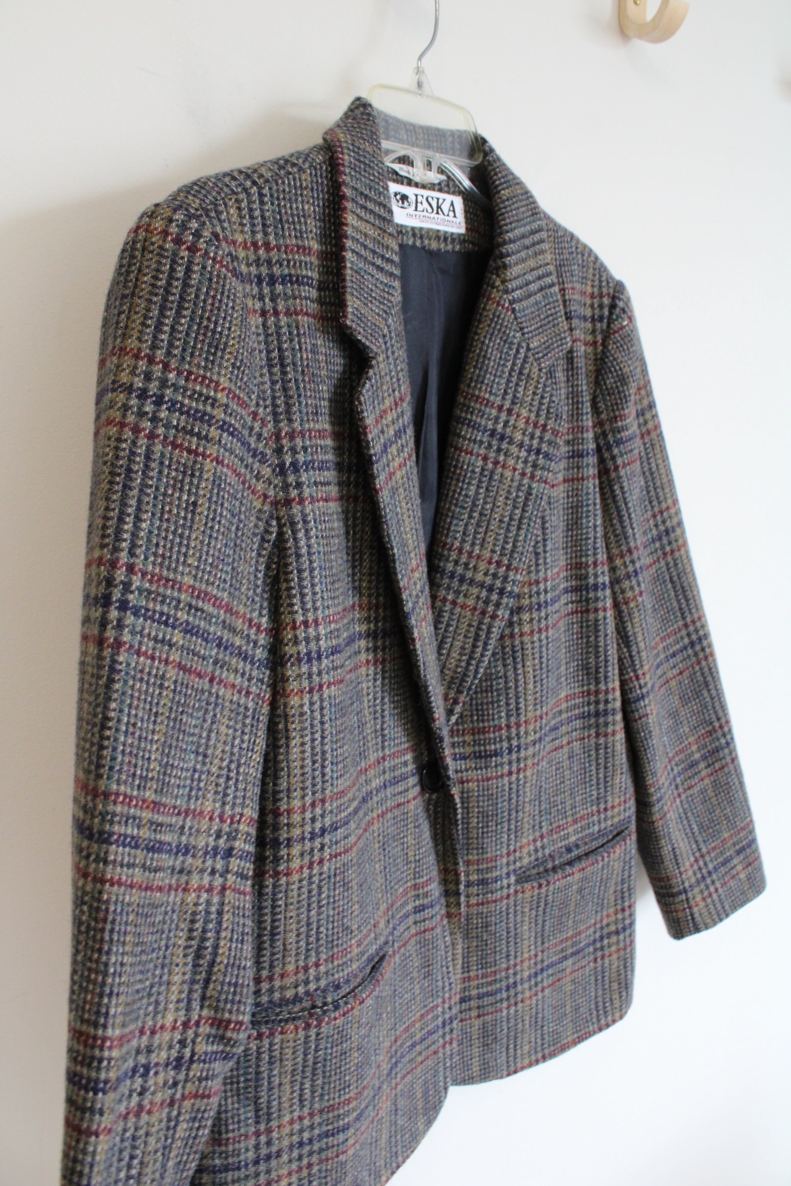 Eska Internationale Red Blue & Yellow Gray Tweed Wool Blazer | 10