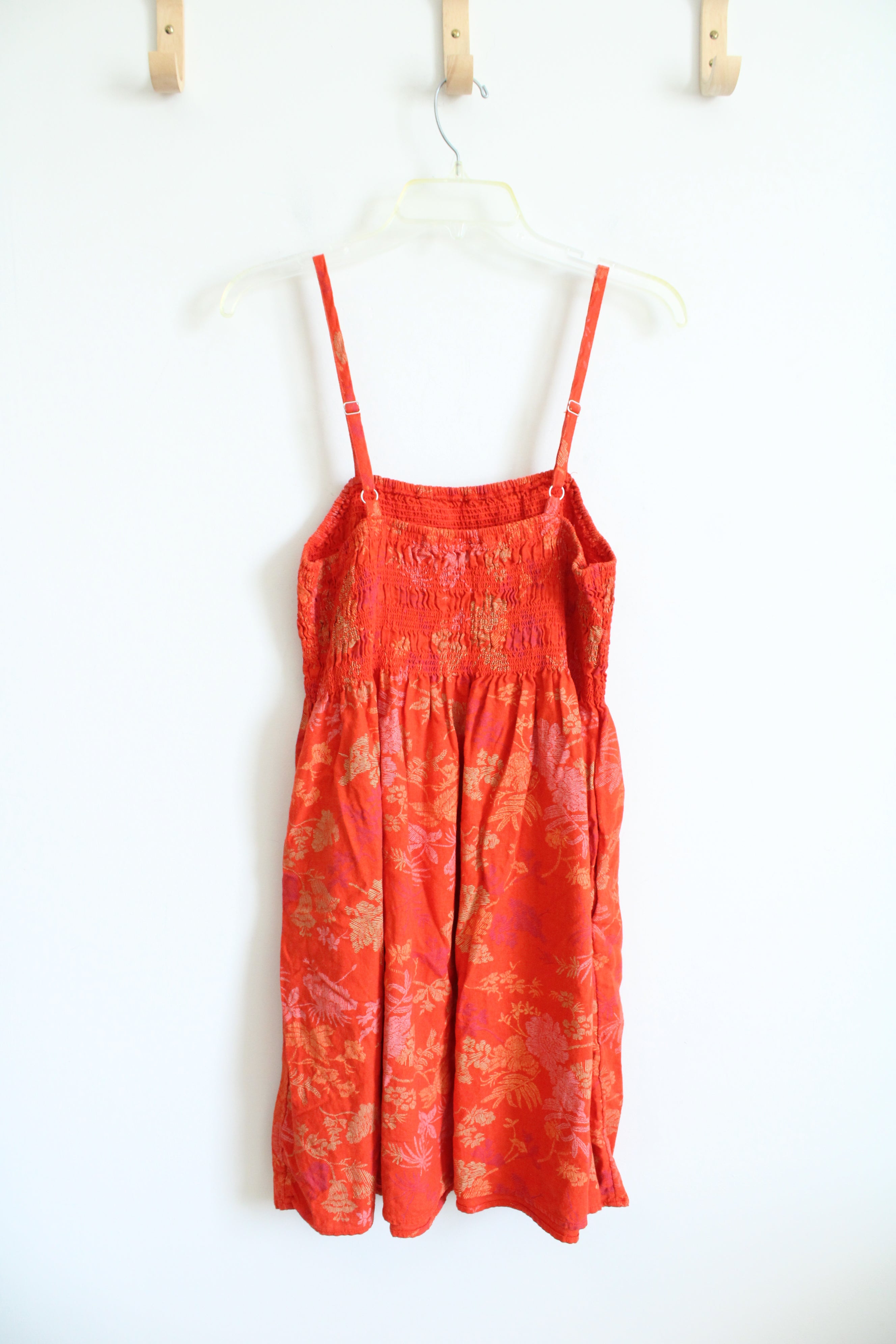 Universal Thread Orange Floral Smocked Linen Blend Dress | M