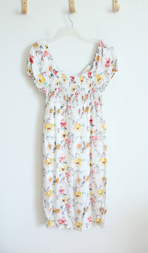 Third + Malt White Yellow & Pink Floral Midi Dress | XL