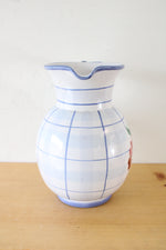 Hand Crafted Ethan Allen Blue Plaid Floral Pitcher