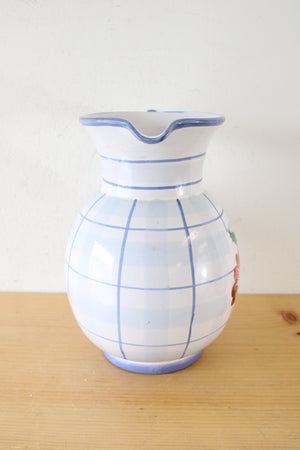 Hand Crafted Ethan Allen Blue Plaid Floral Pitcher