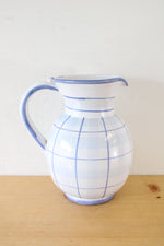 Hand Crafted Ethan Allen Blue Plaid Floral Pitcher