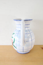 Hand Crafted Ethan Allen Blue Plaid Floral Pitcher