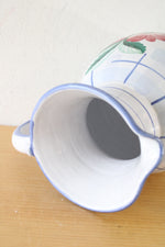 Hand Crafted Ethan Allen Blue Plaid Floral Pitcher