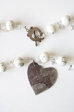 White Lettering Beaded Heart Pendant Chunky Necklace